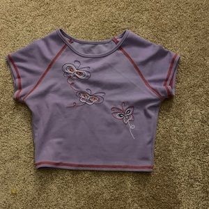 purple butterfly stictched shirt